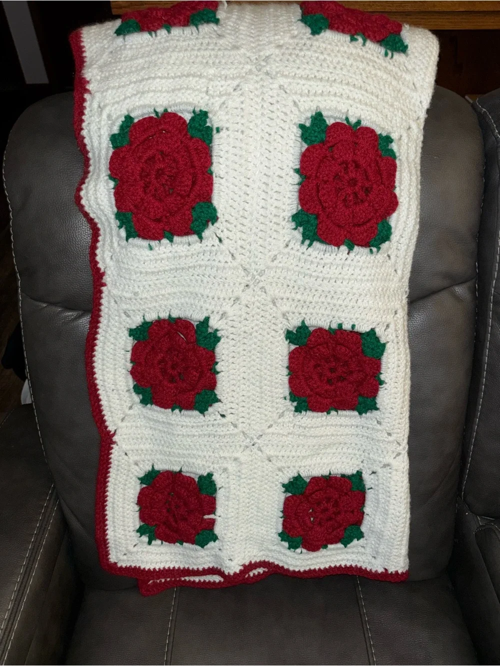 Vintage Handmade Granny Square Crochet Afghan Blanket 43.5”W 35”H